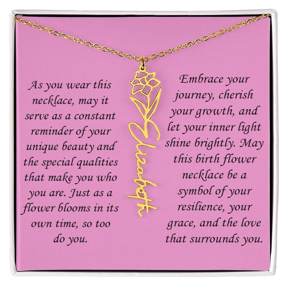 Personalized Birth Flower Name Necklace