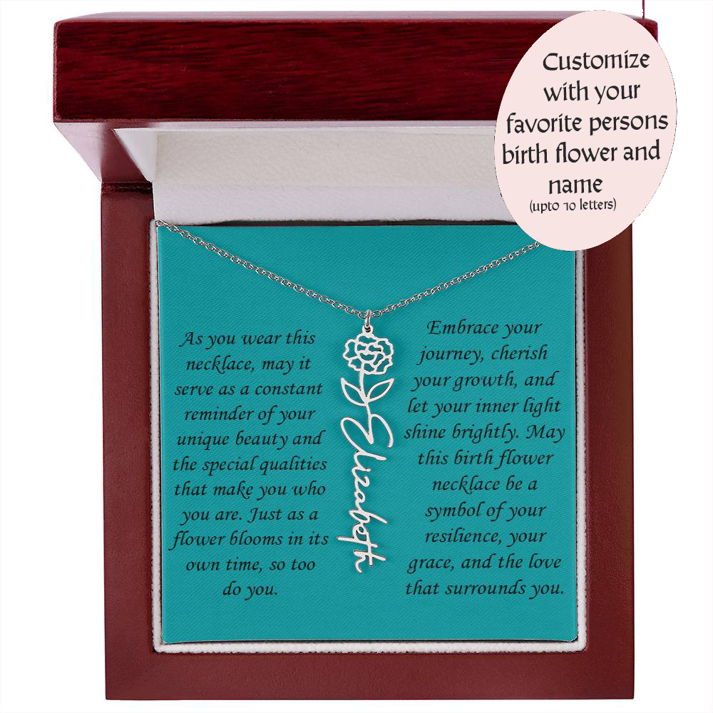 Personalized Birth Flower Name Necklace