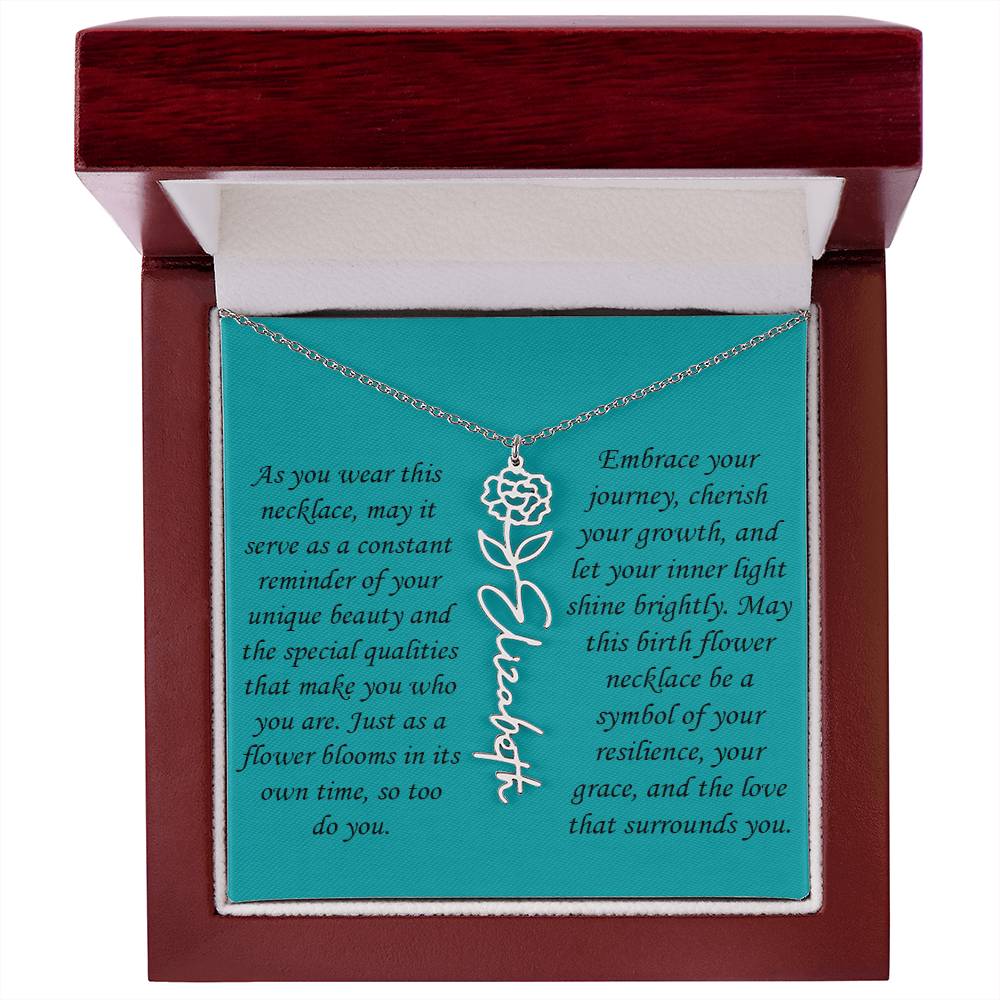 Personalized Birth Flower Name Necklace