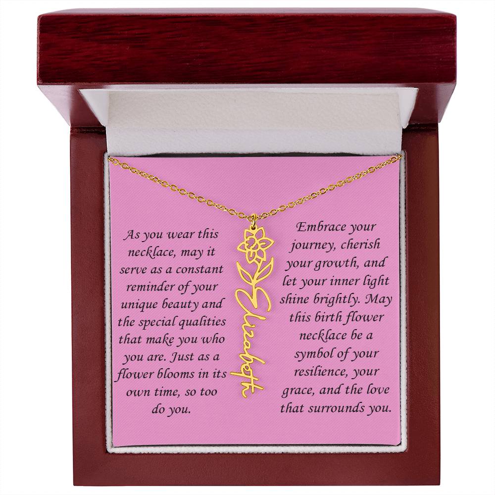 Personalized Birth Flower Name Necklace