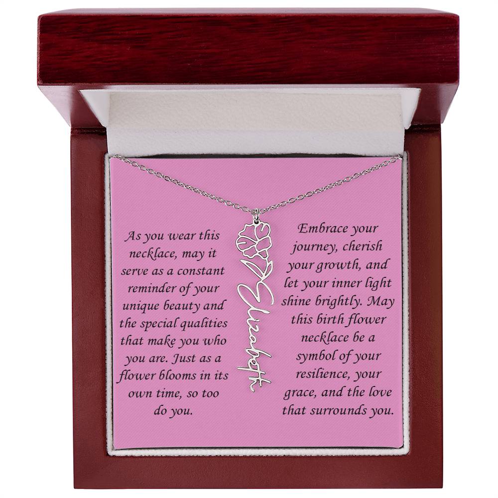 Personalized Birth Flower Name Necklace